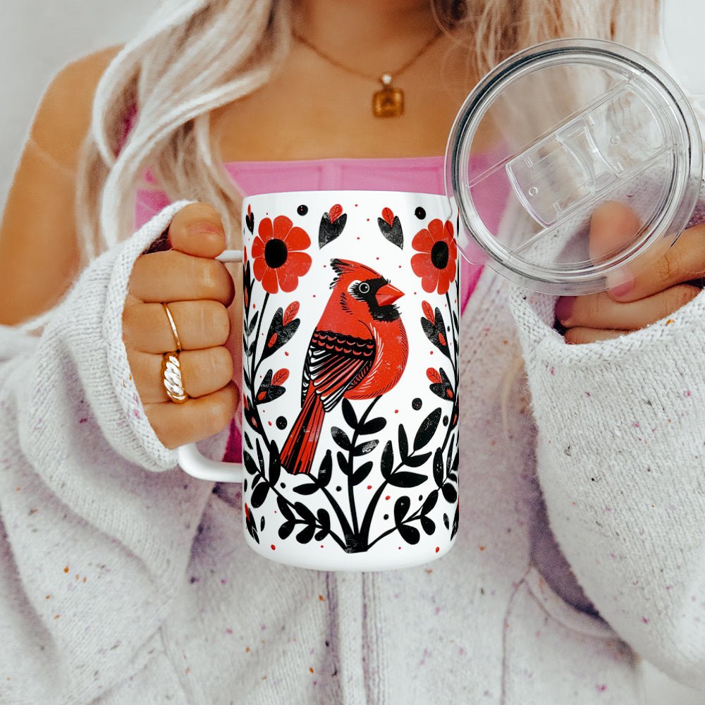 Floral Cardinal Insulated Travel Mug - Loftipop