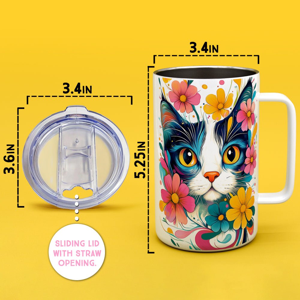 Floral Cat Insulated Travel Mug - Loftipop