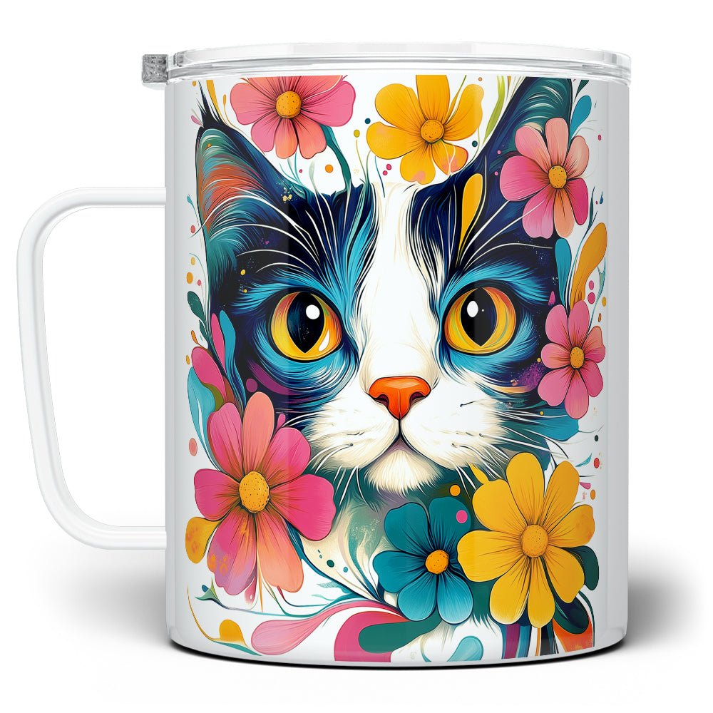 Floral Cat Insulated Travel Mug - Loftipop