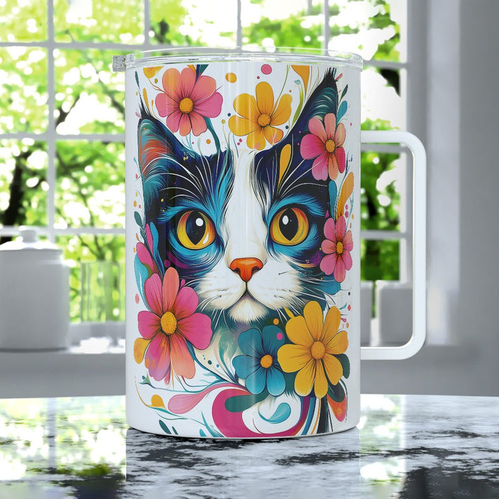 Floral Cat Insulated Travel Mug - Loftipop