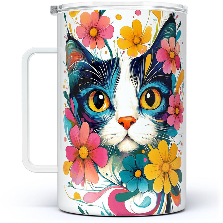 Floral Cat Insulated Travel Mug - Loftipop