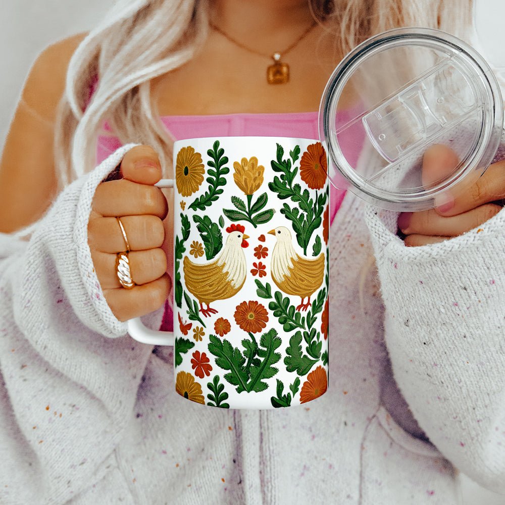 Floral Chicken Insulated Travel Mug - Loftipop