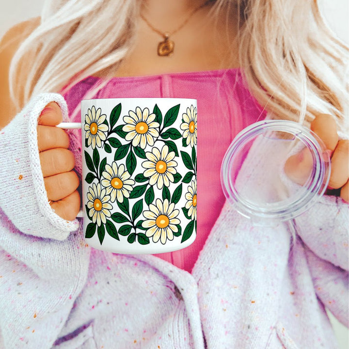 Floral Daisy Insulated Travel Mug - Loftipop