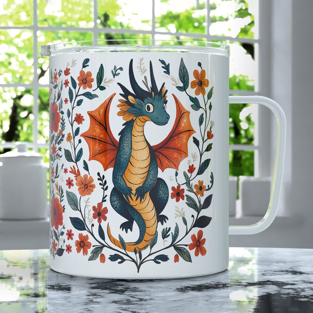 Floral Dragon Insulated Travel Mug - Loftipop