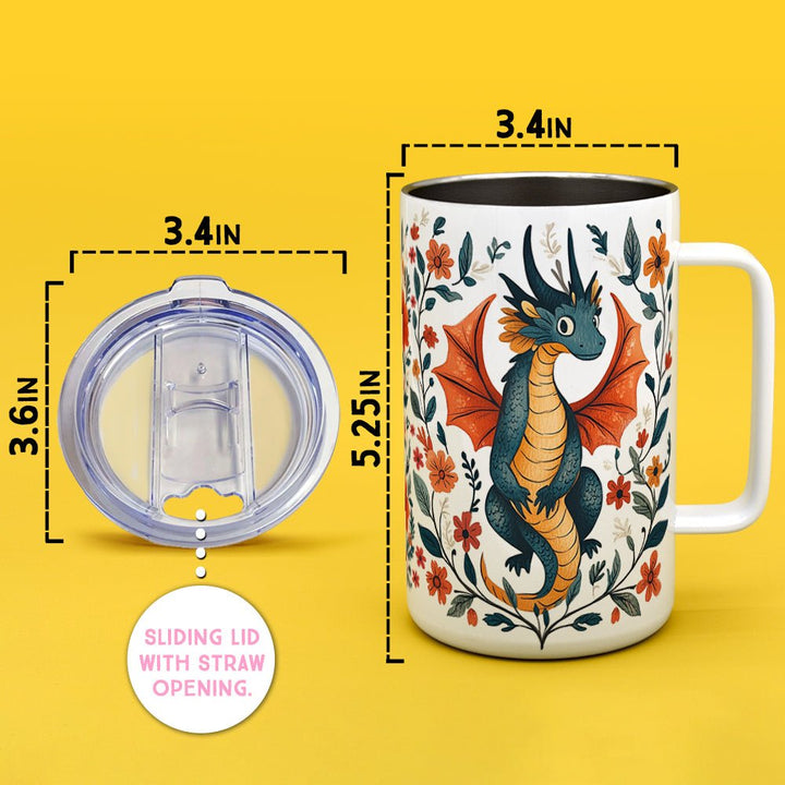 Floral Dragon Insulated Travel Mug - Loftipop