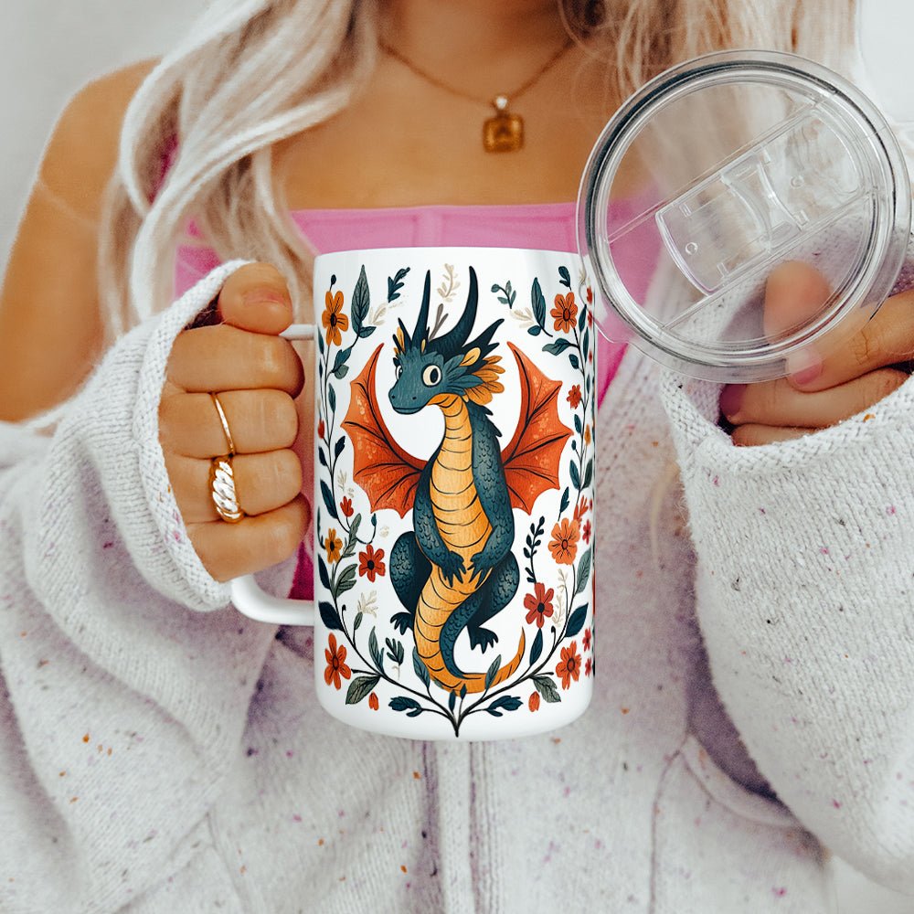 Floral Dragon Insulated Travel Mug - Loftipop