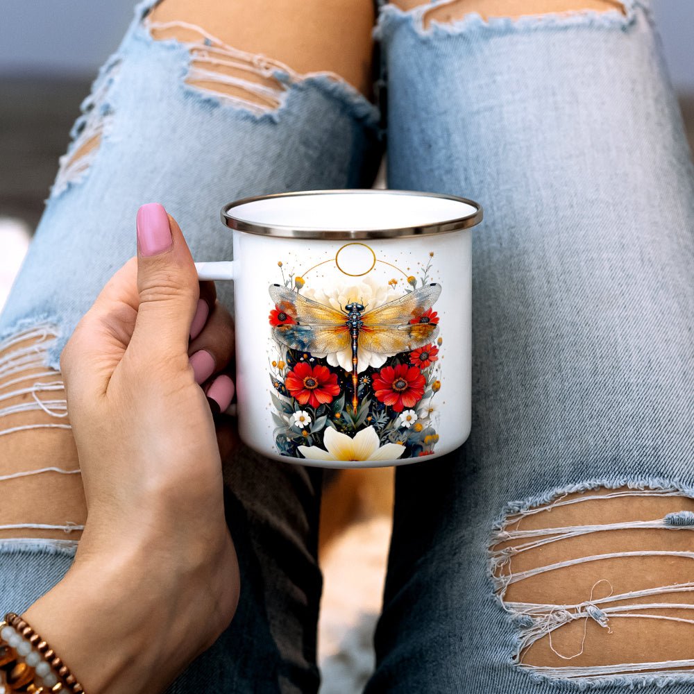 Floral Dragonfly Camp Mug - Loftipop