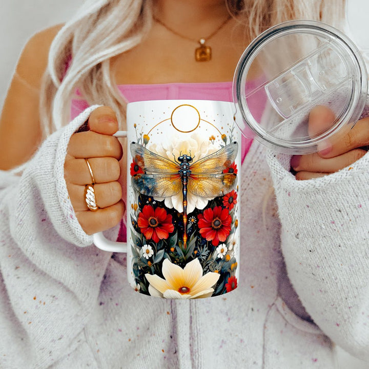 Floral Dragonfly Insulated Travel Mug - Loftipop