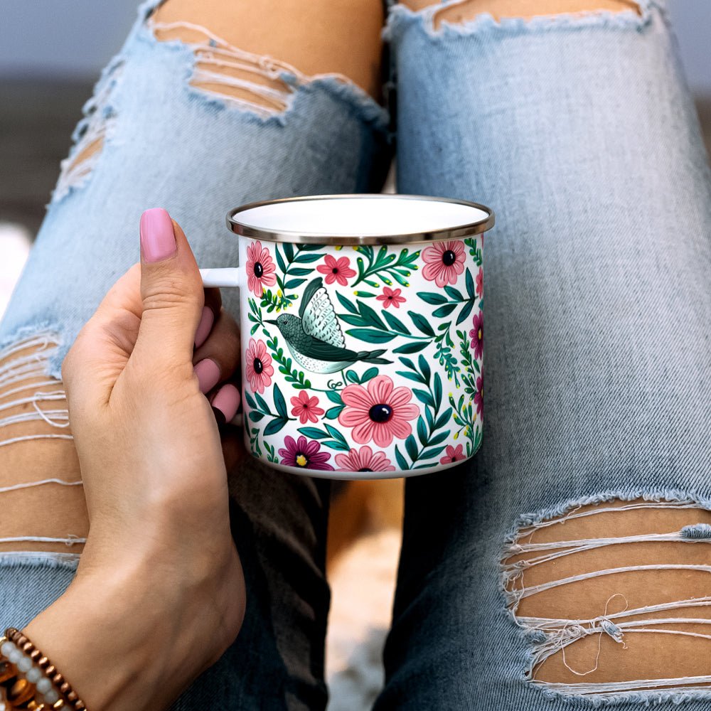 Floral Hummingbird Camp Mug - Loftipop