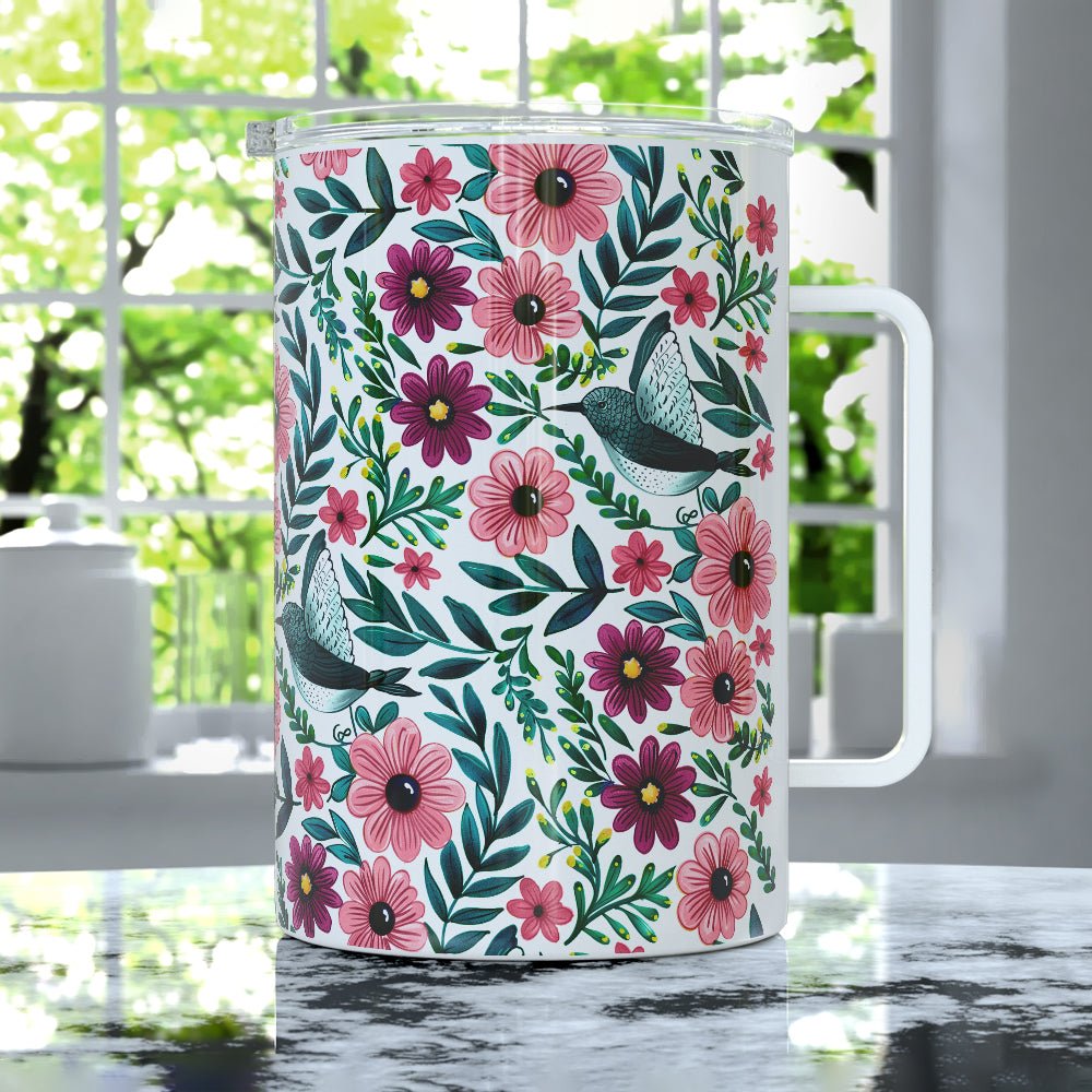 Floral Hummingbird Insulated Travel Mug - Loftipop