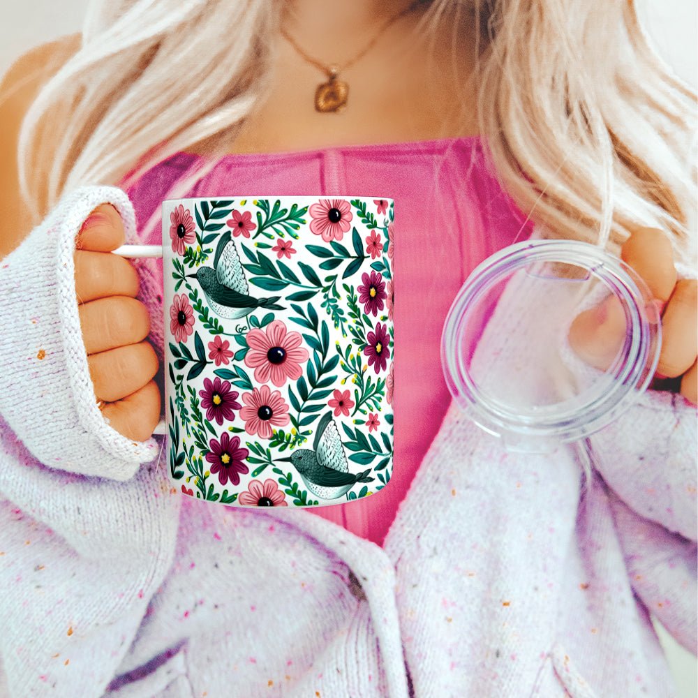 Floral Hummingbird Insulated Travel Mug - Loftipop