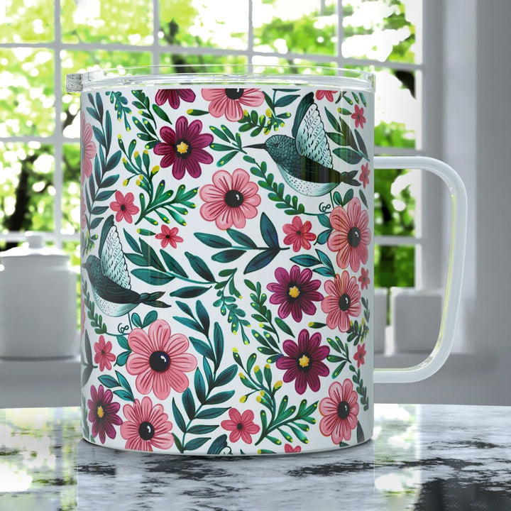 Floral Hummingbird Insulated Travel Mug - Loftipop