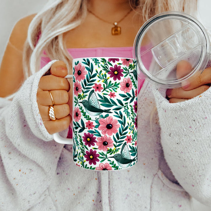 Floral Hummingbird Insulated Travel Mug - Loftipop