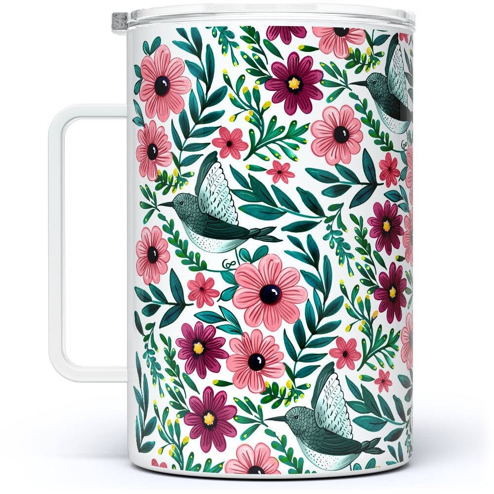 Floral Hummingbird Insulated Travel Mug - Loftipop