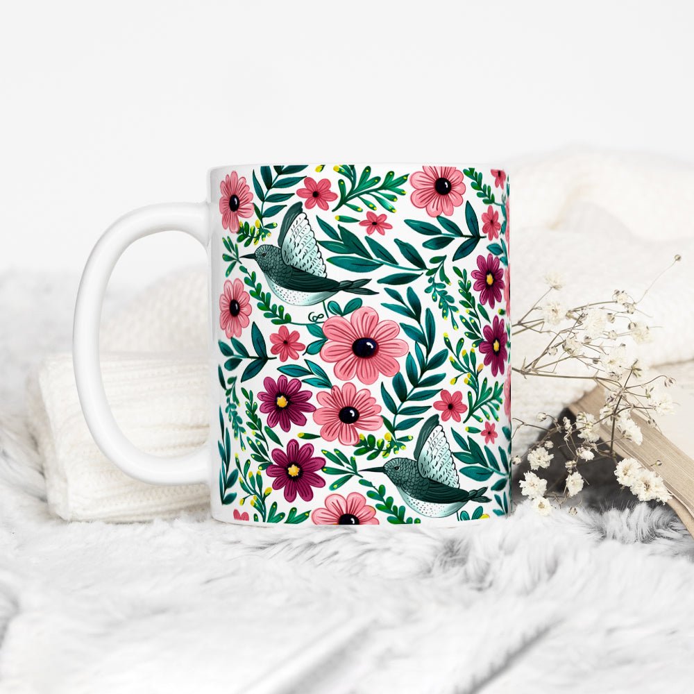 Floral Hummingbird Mug - Loftipop