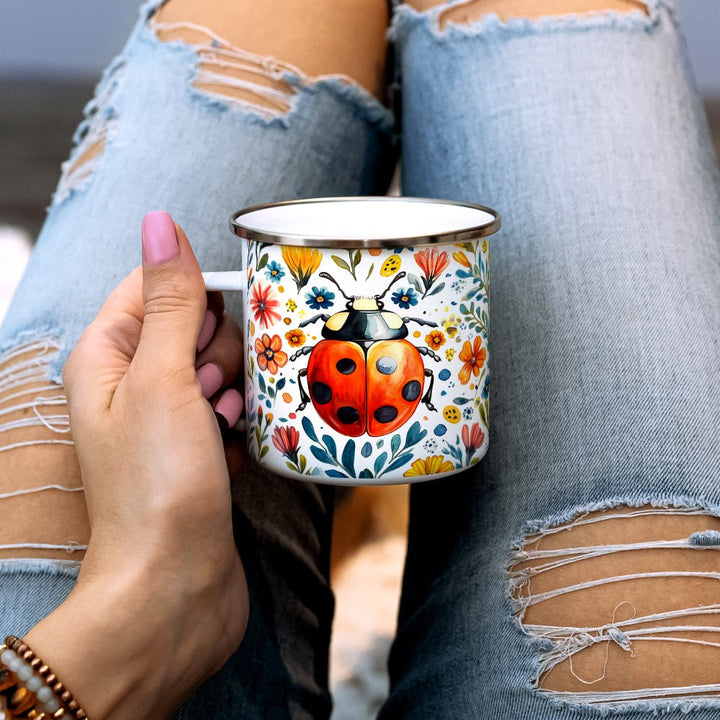 Floral Ladybug Camp Mug - Loftipop