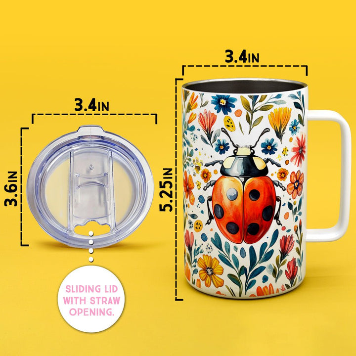 Floral Ladybug Insulated Travel Mug - Loftipop