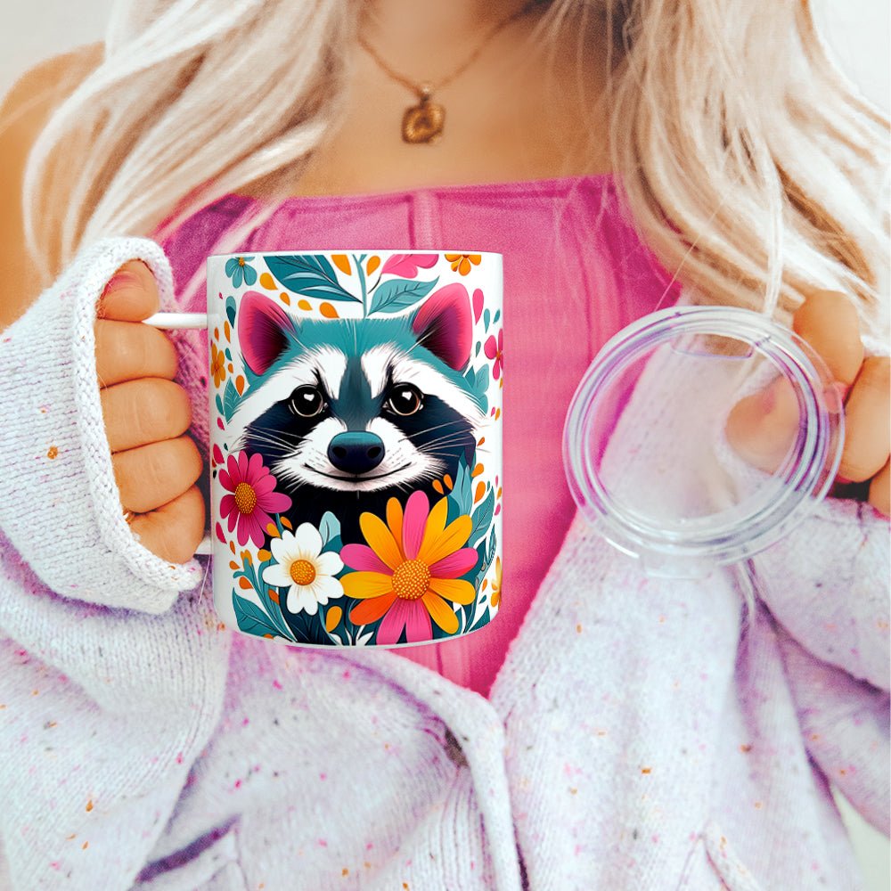 Floral Raccoon Insulated Travel Mug - Loftipop