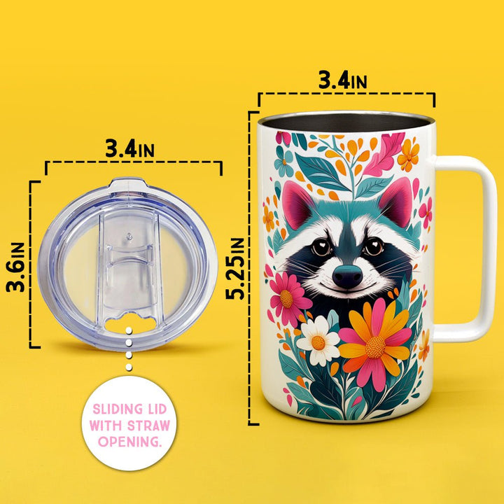 Floral Raccoon Insulated Travel Mug - Loftipop