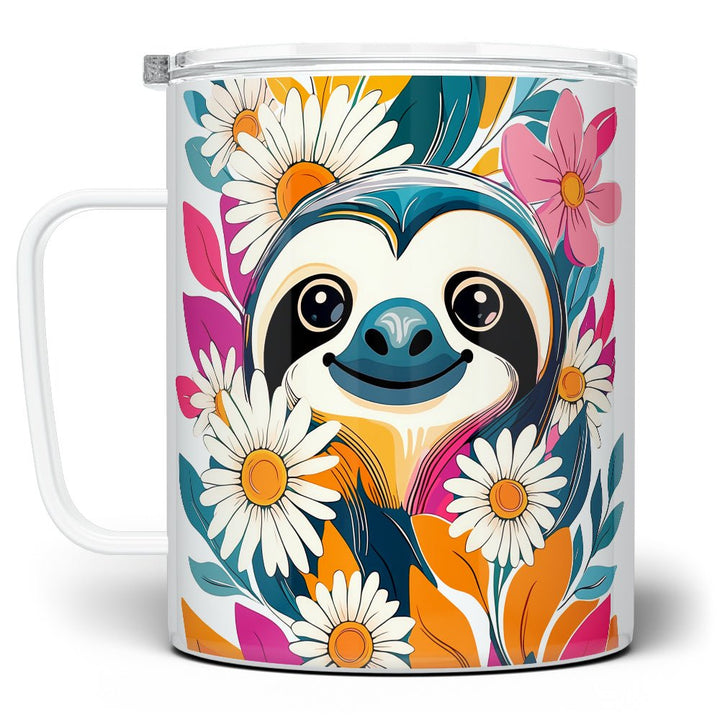 Floral Sloth Insulated Travel Mug - Loftipop