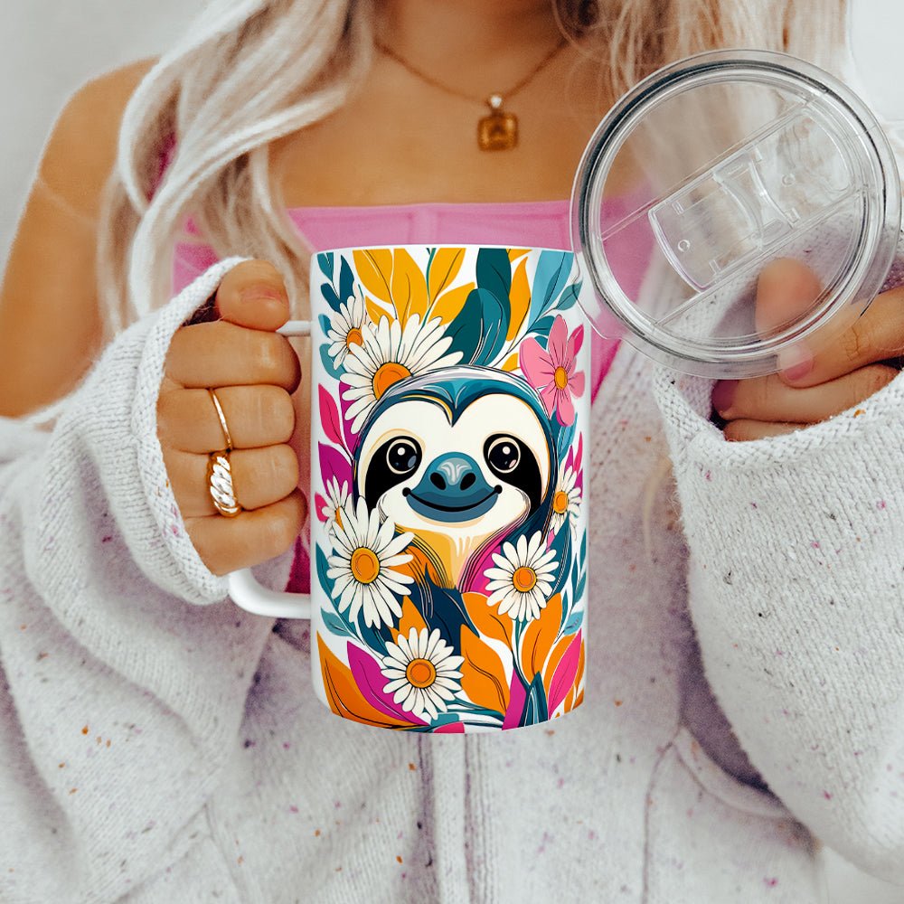Floral Sloth Insulated Travel Mug - Loftipop