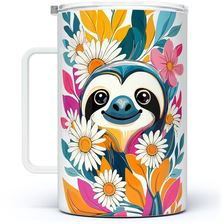 Floral Sloth Insulated Travel Mug - Loftipop