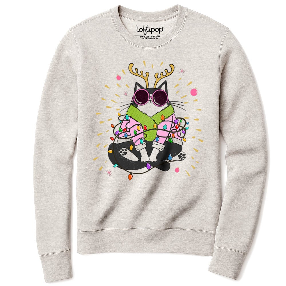 Groovy Holiday Cat Crewneck Sweatshirt - Loftipop