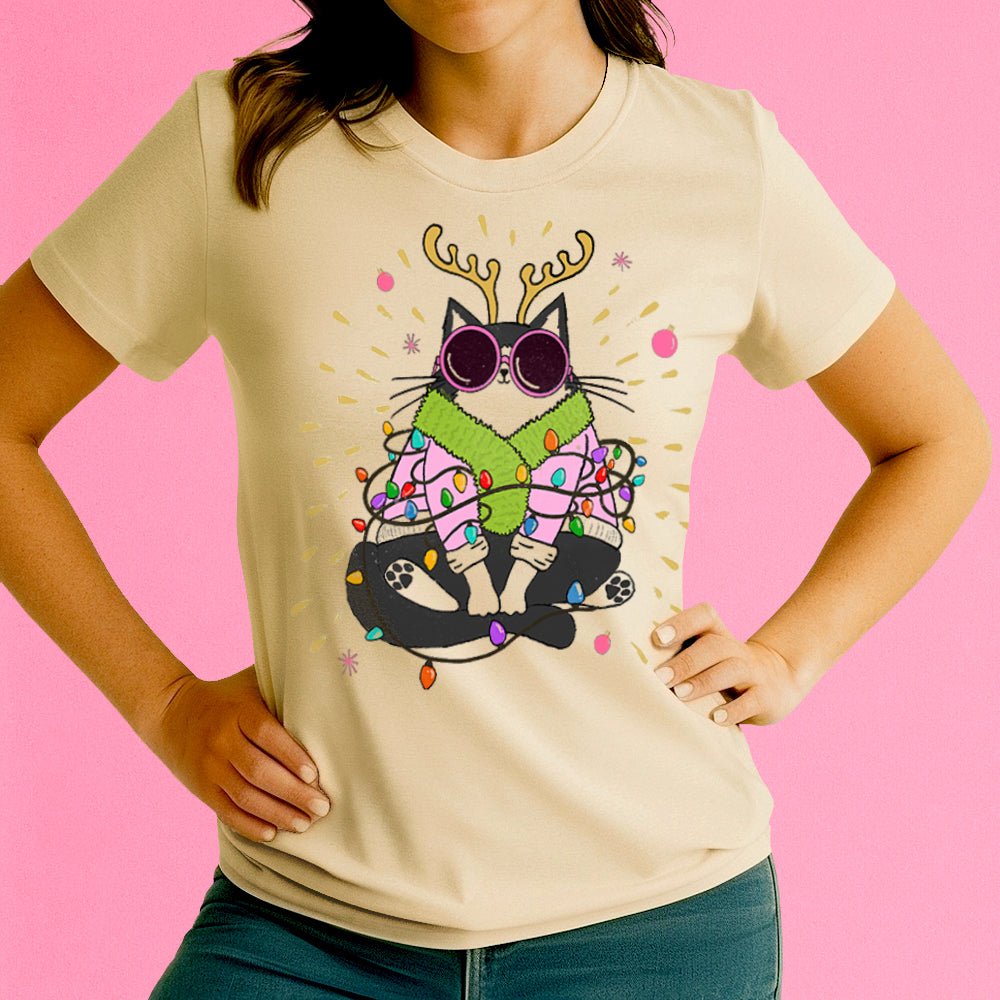 Groovy Holiday Cat Crewneck T-Shirt - Loftipop