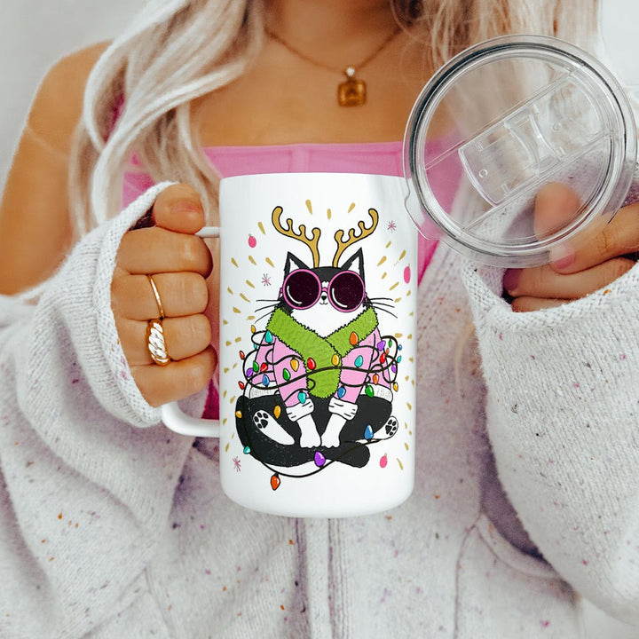 Groovy Holiday Cat Insulated Travel Mug - Loftipop