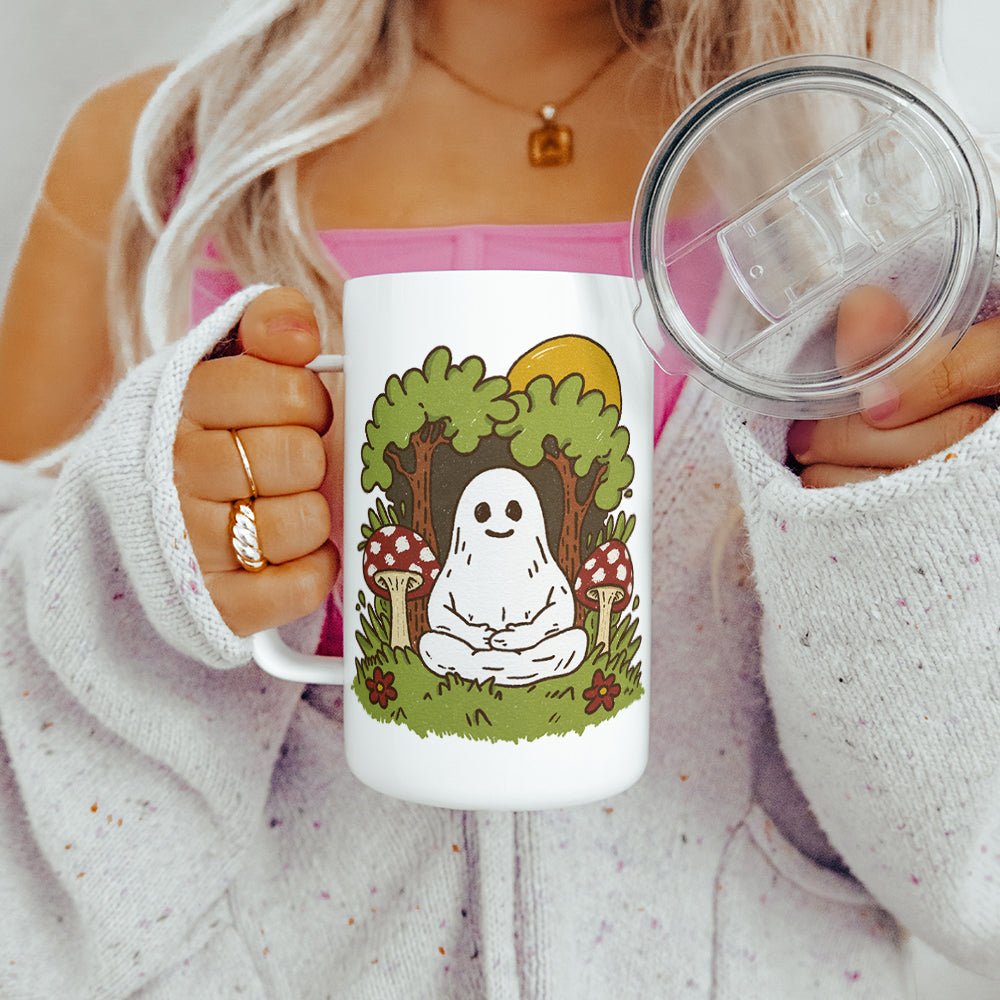 Meditating Ghost Insulated Travel Mug - Loftipop