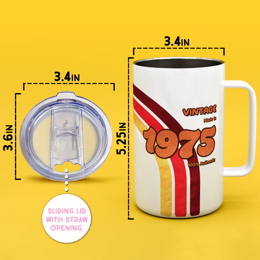 Personalized Birth Year 1970's Retro Insulated Travel Mug - Loftipop