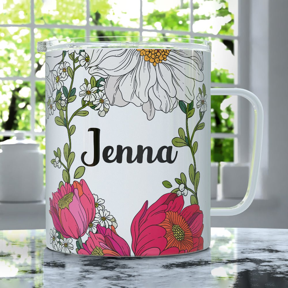 Personalized Name Botanical Insulated Travel Mug - Loftipop