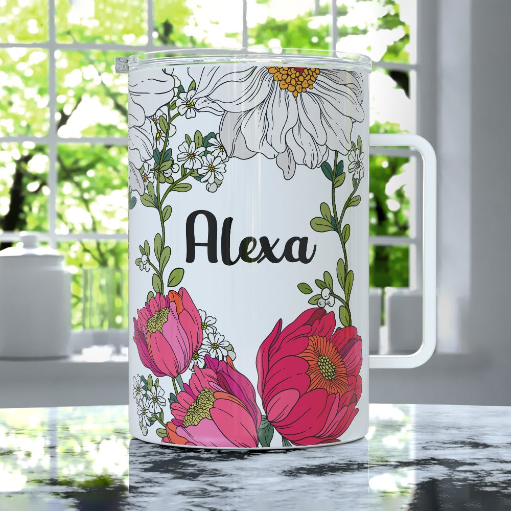 Personalized Name Botanical Insulated Travel Mug - Loftipop