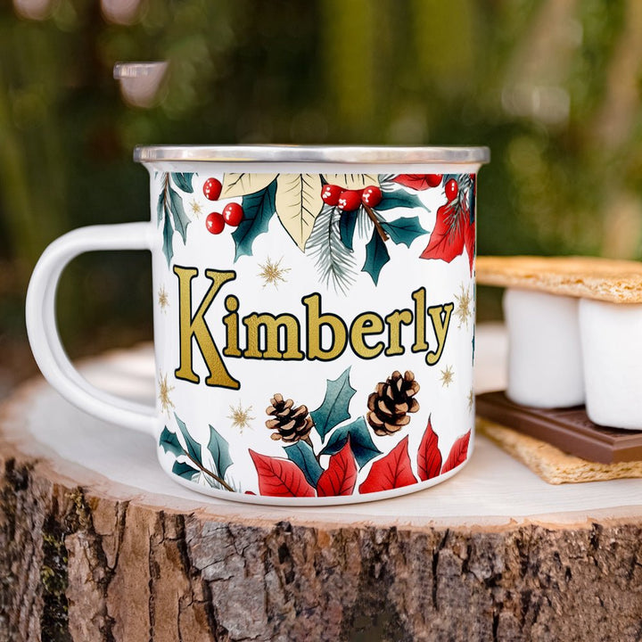 Personalized Name Christmas Floral Camp Mug - Loftipop