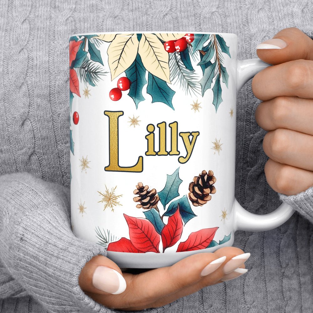 Personalized Name Christmas Floral Mug - Loftipop