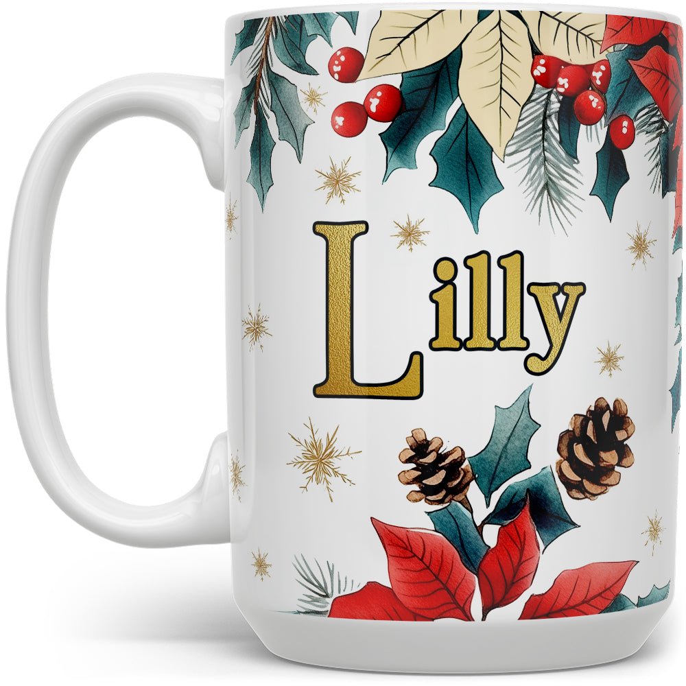 Personalized Name Christmas Floral Mug - Loftipop