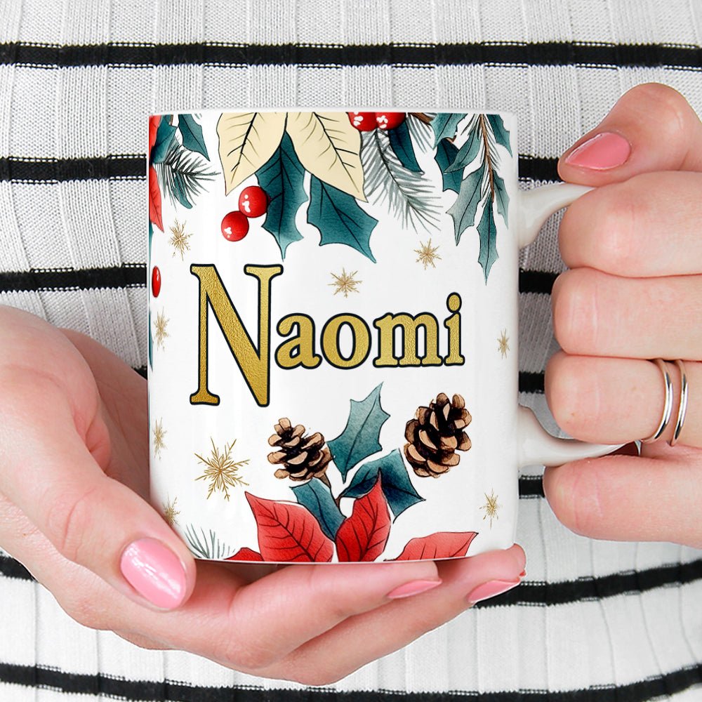 Personalized Name Christmas Floral Mug - Loftipop