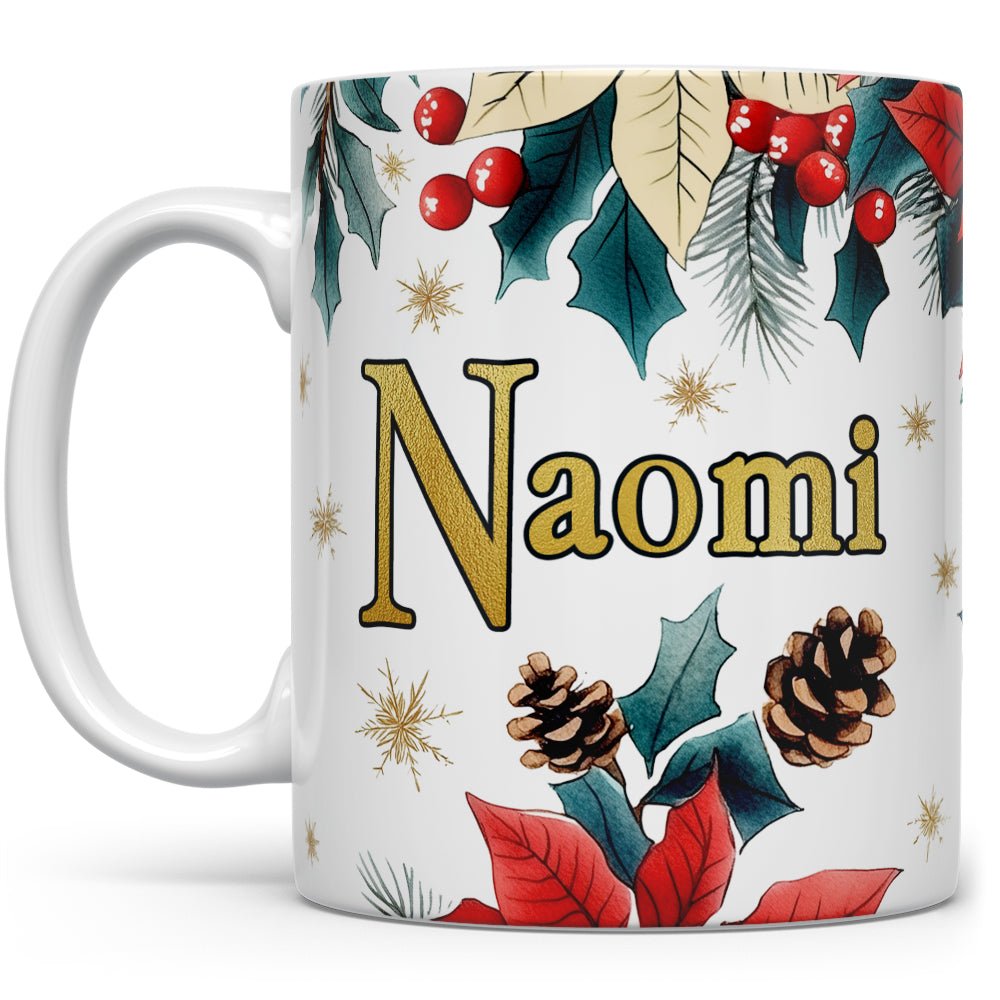 Personalized Name Christmas Floral Mug - Loftipop