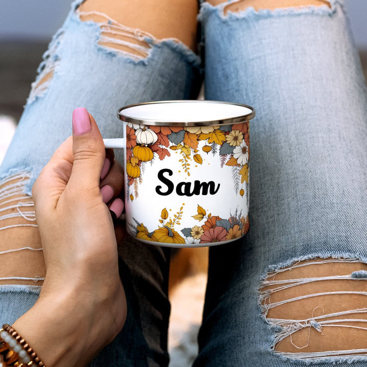 Personalized Name Fall Floral Camp Mug - Loftipop