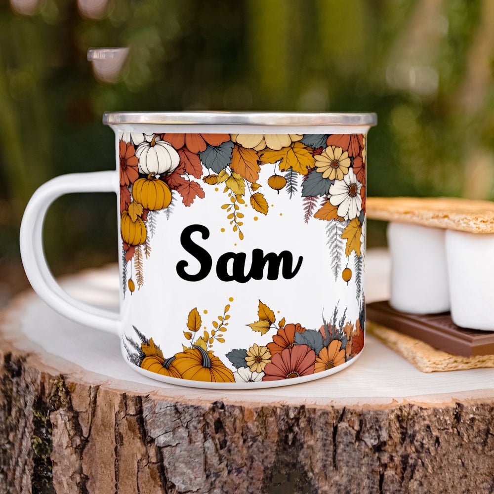 Personalized Name Fall Floral Camp Mug - Loftipop