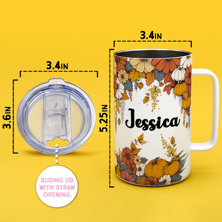 Personalized Name Fall Floral Insulated Travel Mug - Loftipop