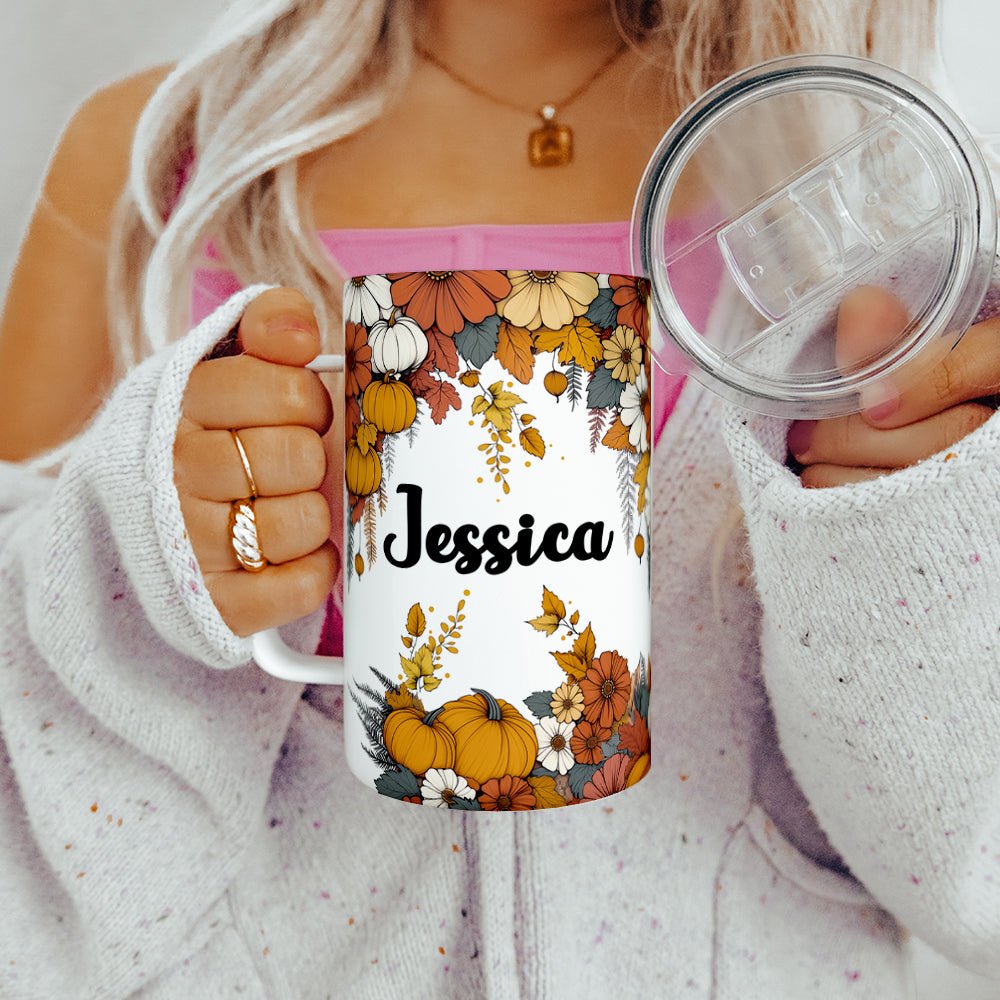 Personalized Name Fall Floral Insulated Travel Mug - Loftipop