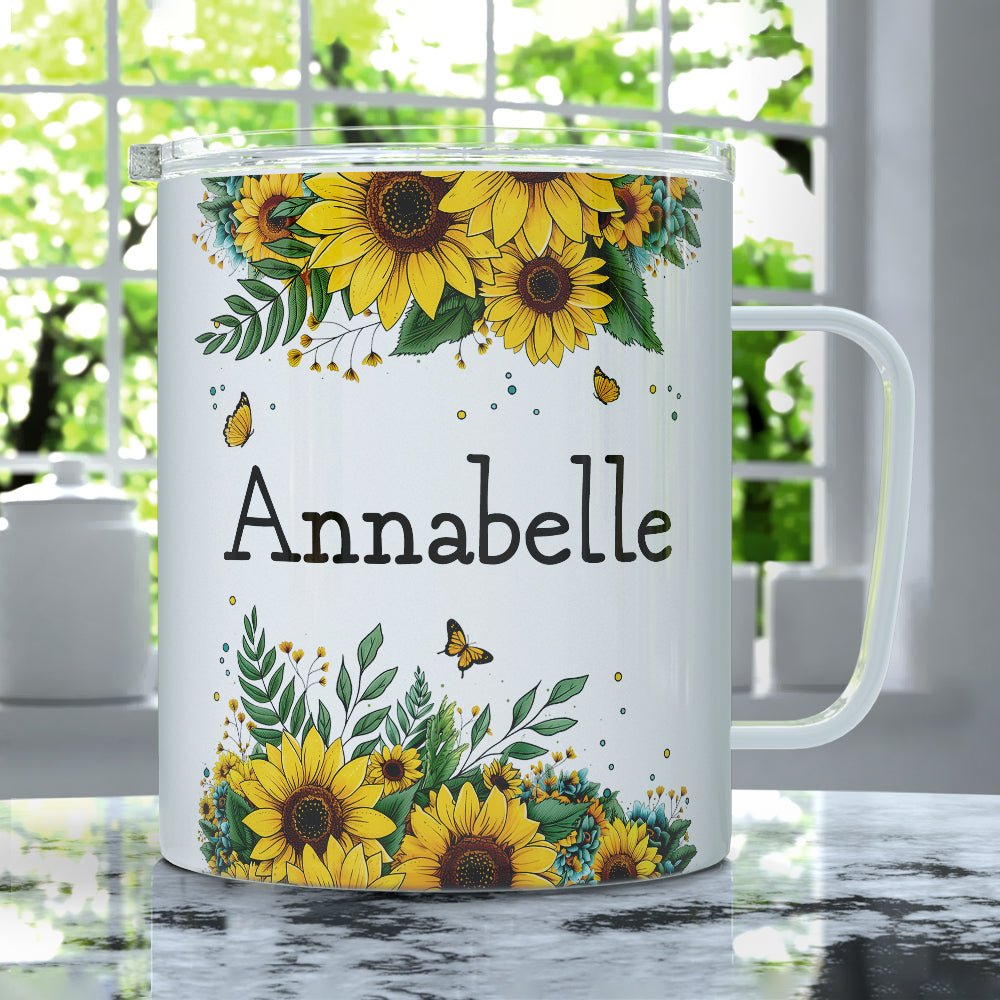 Personalized Name Sunflower Insulated Travel Mug - Loftipop