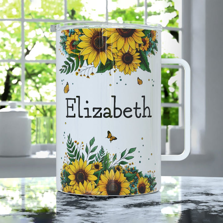 Personalized Name Sunflower Insulated Travel Mug - Loftipop