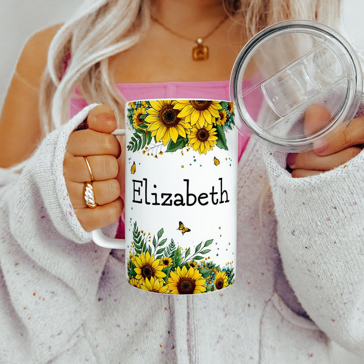 Personalized Name Sunflower Insulated Travel Mug - Loftipop