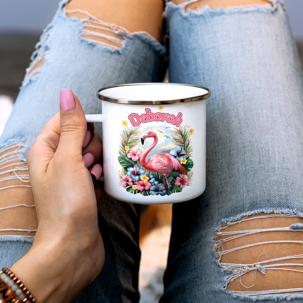 Personalized Name Tropical Flamingo Camp Mug - Loftipop