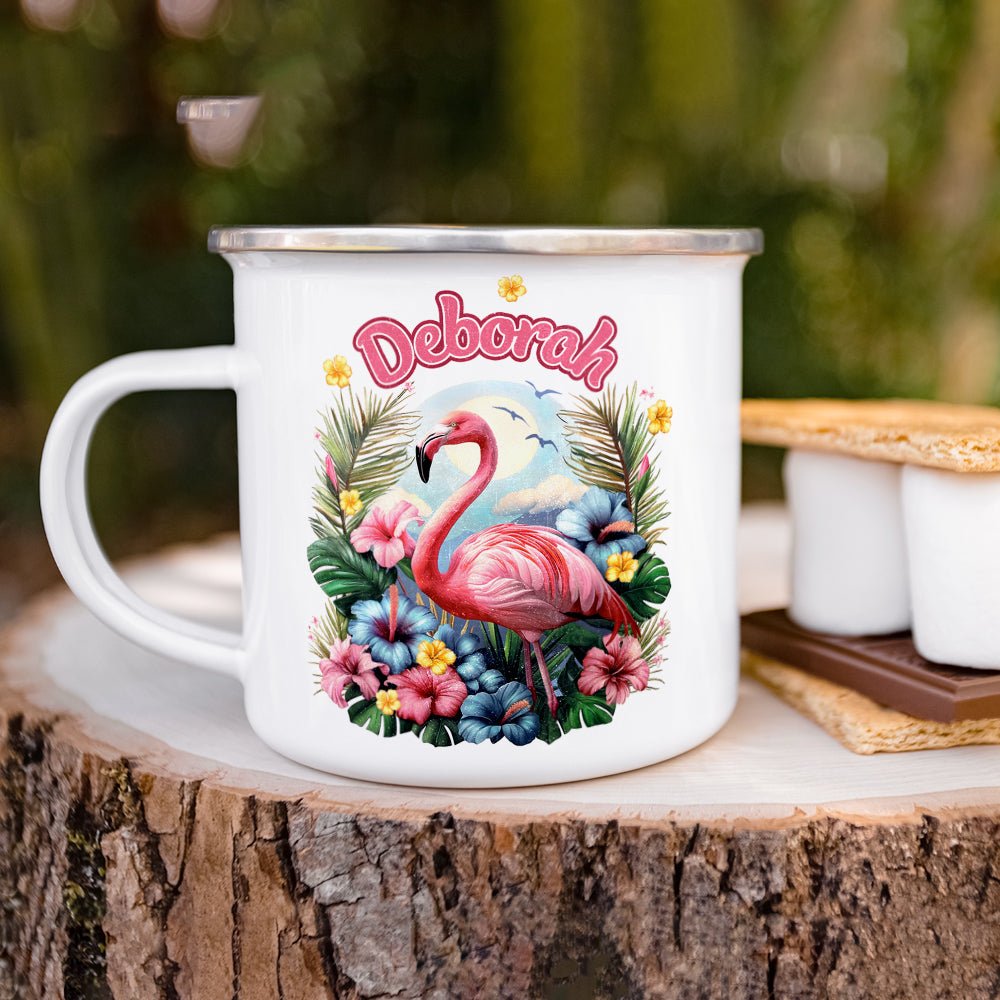 Personalized Name Tropical Flamingo Camp Mug - Loftipop