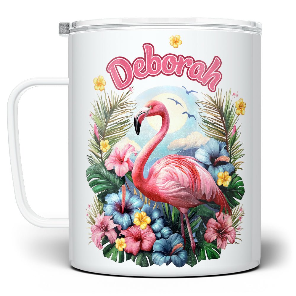 Personalized Name Tropical Flamingo Insulated Travel Mug - Loftipop