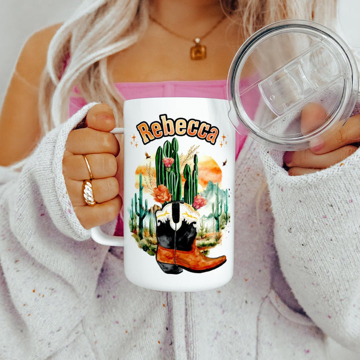 Personalized Name Western Insulated Travel Mug - Loftipop