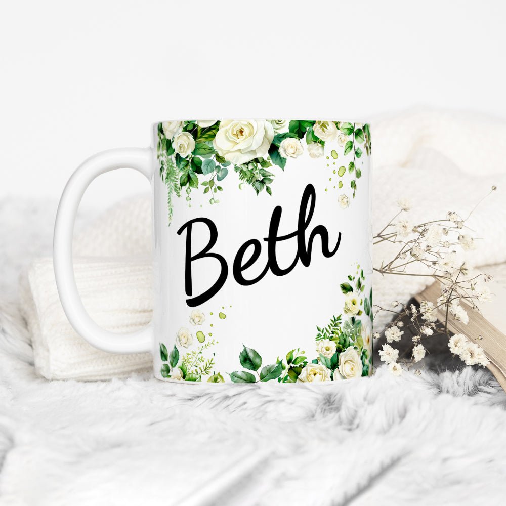 Personalized Name White Rose Mug - Loftipop